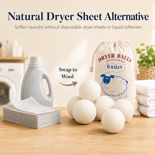 Wool Dryer Balls, New Zealand Dryer Balls Drying Balls Fabric Softener Ball for Laundry（Pack of 6) (White) - color: White