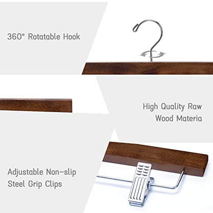 Nature Smile Wooden Pants Skirt Trousers Hangers with Clips (10Pcs Retro) - color: Retro
