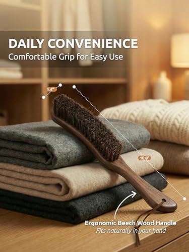TAKAVU Horsehair Clothes Brush for Suits, Large Walnut Wood Handle - color: Walnut