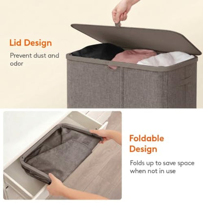 Lifewit 185L 3 Section Laundry Hamper with Lid, Laundry Basket, Brown - color: Brown, size: 185L