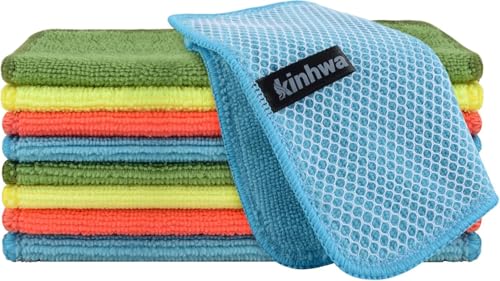 KinHwa Dish Cloths for Washing Dishes with Scrub Side, Microfiber Dish Rags - color: Mixed Colors 1, size: 6inchx6inch
