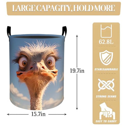 Funny Ostrich Laundry Basket, Dorm Nursery Foldable Laundry Hamper Organizer for Bathroom Decor, Toy Clothes Storage Box for Bedroom 19.7x15.7 Inch - style: Ostrich36