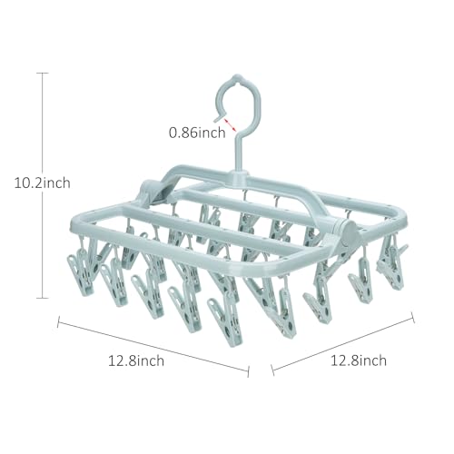 Foldable Clip Hangers with 26 Drying Clips, Underwear Hanger with Clips, Plastic Laundry Clip and Drip Drying Hanger for Socks, Bras, Lingerie, Clothes, Sturdy, Blue - color: Light Blue, size: 1 PC