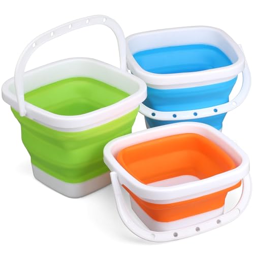 3PCS Collapsible Beach Bucket Sandbox Kit Building Toys for Kid, Small Pail for Washing Camping Fishing, Foldable Bucket Sand Pail Water Can for Garden Planting, Traveling, Beach Summer Toys Fun - color: Orange