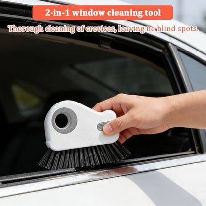 2PCS Car 2 in 1 Groove Cleaning Brush, Multifunctional Vehicle Window Track Cleaner Tool with Hidden Scraper, Auto Crevice Gap Grout Scrub Brush for Sliding Door Track, Universal Fit (Gray) - color: Gray