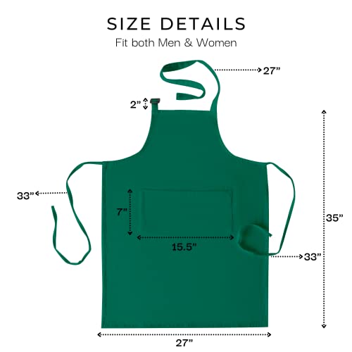 RAJRANG 100% Cotton Cooking Apron with 3 Pockets Kitchen Chef BBQ Adjustable Bib Aprons for Women Men - color: Tidepool Green