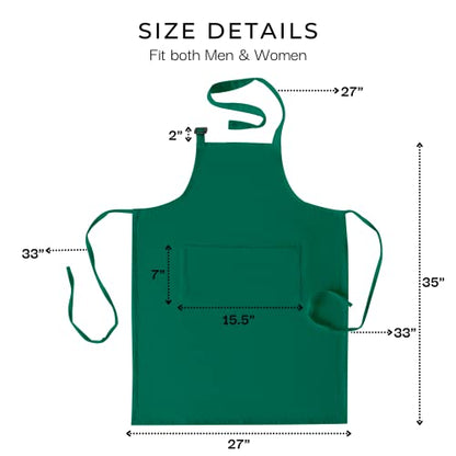 RAJRANG 100% Cotton Cooking Apron with 3 Pockets Kitchen Chef BBQ Adjustable Bib Aprons for Women Men - color: Tidepool Green