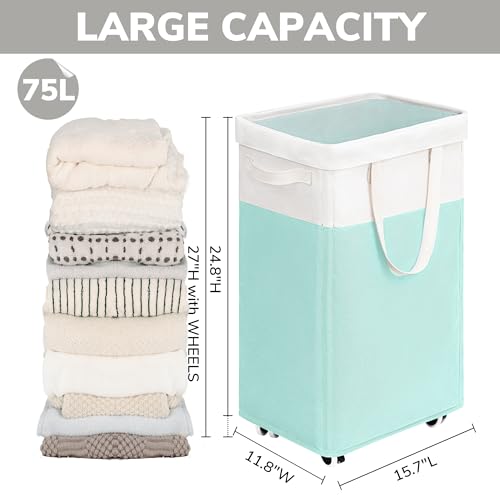 Goodpick Laundry Basket with Wheels, 75L Laundry Hamper with Wheels, Large Laundry Basket with Removable Wash Bag, Clothes Hamper for Laundry, Blue&White - color: Blue & White 1-Pack