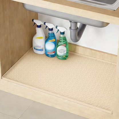TRZZ Waterproof Under Sink Mat, 22"x19", Drip Tray Shelf Liner, Beige - color: Beige, size: 19"W x 22"L