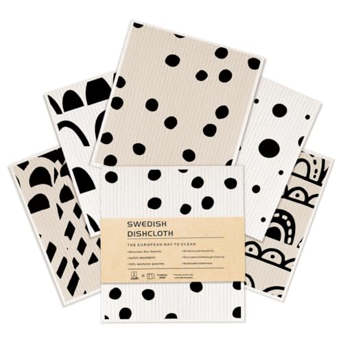 6 Pack Swedish Dishcloths Black White Kitchen Towels 11 - color: Multi 1519