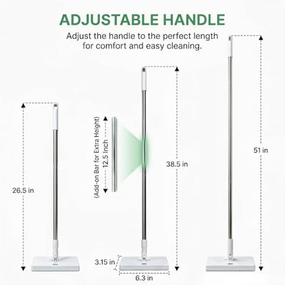 Snap Grip Mini Mop, Hands Free Flat Mop with 1-Click Automatic Cloth Replacement, 10 Reusable Microfiber Cloths, 360° Swivel Head for Floor, Wall, Window, Tile & Corner Dust Cleaning