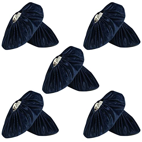 5 Pairs Reusable Shoe Covers, Non Slip Shoe Protectors Covers, Universal Soft Washable Thickened Foot Boot Shoe Covers for Indoors Home Laboratory (Navy blue) - color: Navy Blue