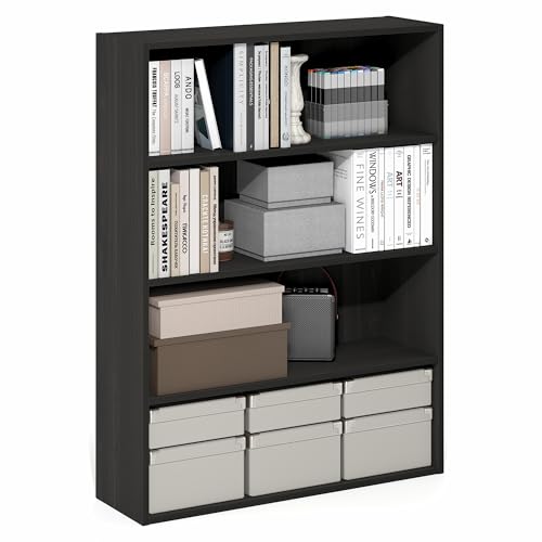 Furinno PASIR Book Shelf, 4-Tier Bookshelf with Open Storage Shelf, Standing Bookcase, 9.3 x 31.3 x 41.8, Easy Assembly, for Home Office, Bedroom, Living Room, Espresso - color: Espresso, size: 9.3 (D) x 31.3 (W) x 41.8 (H) inches