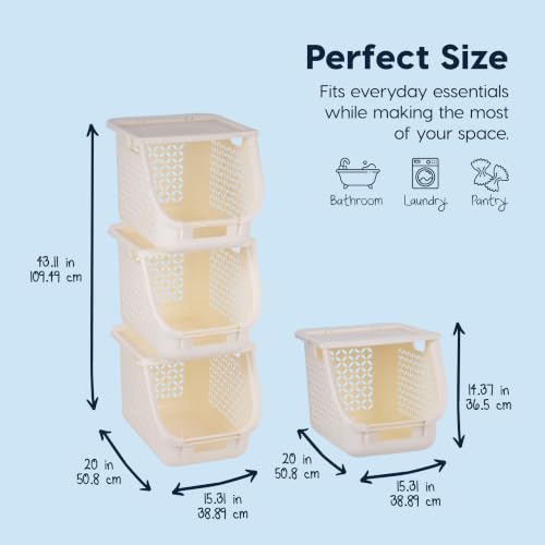 IRIS USA Laundry Basket Hamper, 40L - 3 Pack, Sorter Bin with Lids, White - color: Off White