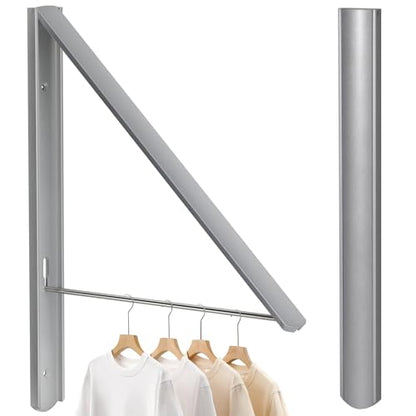 Foldable Clothes Drying Rack, Wall Mounted, Silver - color: Silver