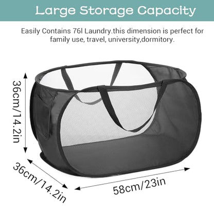 4 Pcs Popup Mesh Laundry Basket, Laundry Hamper with Side Pocket