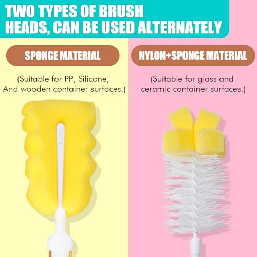 Baby Bottle Cleaning Brush 6-Piece Set Detachable Sponge Bottle Brush, Nylon Milk Bottle Brush, 2PCS Nipple Brush, 2PCS Straw Brush (Orange) - color: Orange
