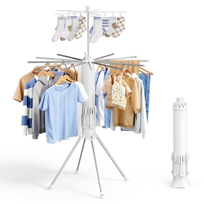 Sakugi Foldable Clothes Drying Rack, 12 Steel Arms, Silent Wheels, 71" H
