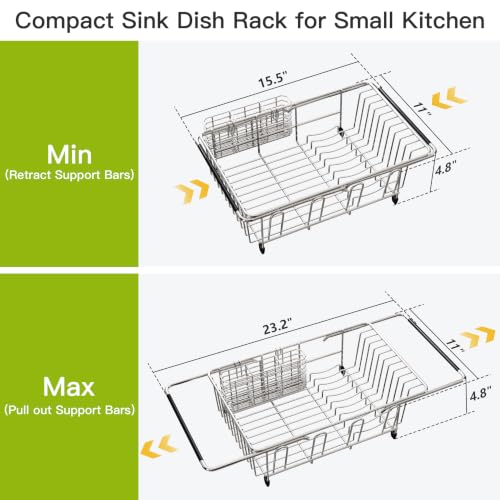 JASIWAY Stainless Steel Dish Drying Rack in Sink with Metal Utensil Holder - color: Silver, size: For 12"-30"w Sink, with Metal Utensil Holder