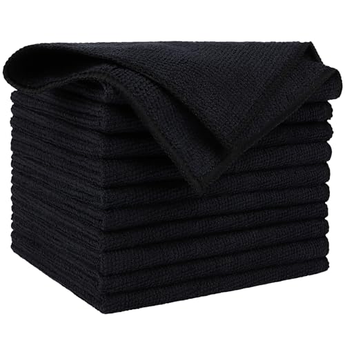 AIDEA Microfiber Cleaning Cloth-10PK, Black Microfiber Towels,12"×12" - color: Black, size: 10PK