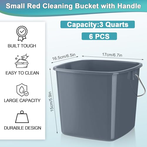 Zhehao 6 Pcs 3 Quart Small Sanitizer Cleaning Bucket, Gray - color: Gray