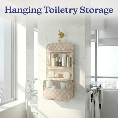 Vandel Compression Packing Cubes for Women, Set with Hanging Toiletry Bag - color: 2. Neutral Checker, size: Deluxe Set (4 Cubes + Toiletry & Laundry Bags)