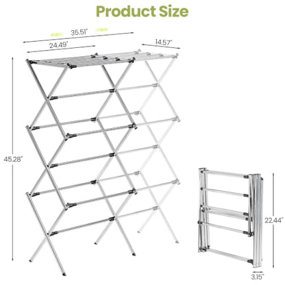 APEXCHASER Stainless Steel Clothes Drying Rack, 45.28" H × 14.57" D - color: Silver, size: Large