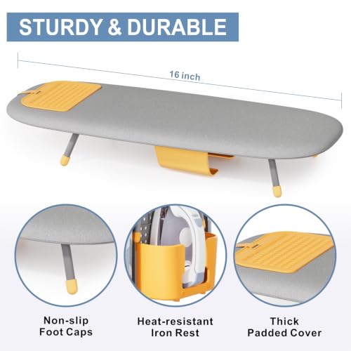 Tabletop Ironing Board with Iron Holder and Silicone Iron Rest Pad,Small Ironing Board for Small Spaces - color: Gray