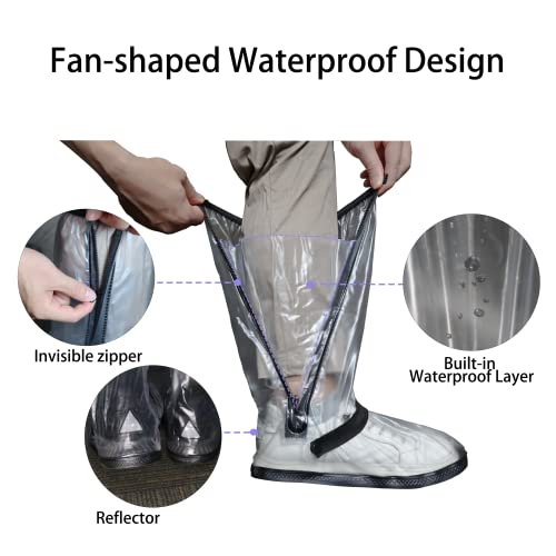 Waterproof Rain Boot Shoe Cover with Reflector Reusable & Foldable - color: Clear, size: Medium