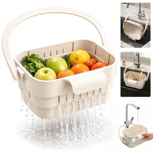 Foldable Hanging Sink Drain Basket, 2026 Upgraded Foldable Kitchen Sink Strainer, Hanging Foldable Fruit and Vegetable Filter Basket, Suitable for Kitchen Sinks, Easy to Store, Space-Saving (White) - color: White