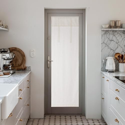 NICETOWN Cream White Linen Door Curtains, 26 X 68 Inch Room Darkening for Glass Window, Tie Up Shades for Bedroom, 1 Panel with Sticky Strip - color: Cream White, size: 26"W x 68"L (Pack of 1)