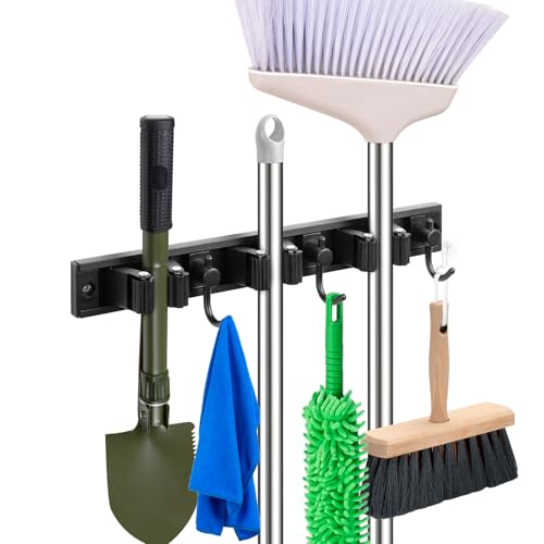 YA MI Mop holder broom holder ，3 hooks in 3 positions