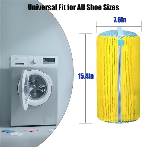 2 Pack Shoe Washing Machine Bag with 10,000+ Chenille Bristles | Reusable Sneaker Laundry Bag for Deep Cleaning | Noiseless Mesh Wash Bag for Washer & Dryer | Fits Men & Women Running Shoes