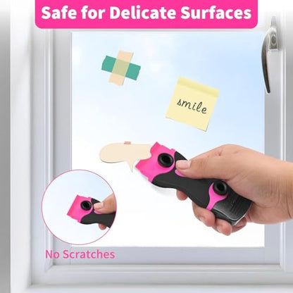 2Pcs Pink Double-Head Razor Scraper Set with 20Pcs Blades (10 Metal+10 Plastic), Multi-Use Cleaning Tool for Glass, Cooktop, Auto Film, Residue Removal