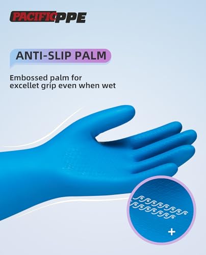 PACIFIC PPE 4 Pairs Dishwashing Gloves, Cotton Flocked Liner, Blue, Large - color: Blue, size: Large (Pack of 4)