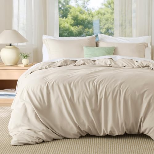 Bedsure Duvet Cover Full Size, Soft Double Brushed Bedding Set, 3Pcs, Beige - color: 00 - Beige, size: Full (80"X90")