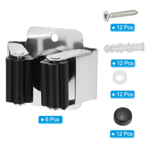 PATIKIL Broom and Mop Holder, 6 Pack Wall Mounted Stainless Steel Mop Hanger Heavy Garden Tool Organizer Rack Hanging Clips with Screws for Home Garage, Black - color: Black