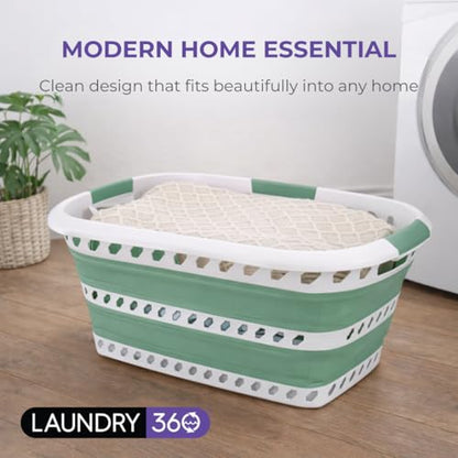 Laundry 360 Collapsible Laundry Basket | Portable | Space Saver Storage | Hold 2 Loads | Store Under the Bed or Closet | Good for Kids | Dorm | Bedroom | Large | White/Sage - size: 1 Pack Sage 40L