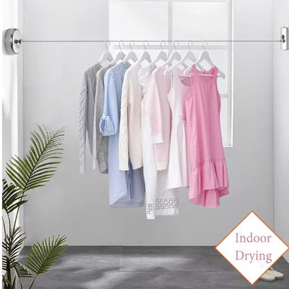 Clothes Line Retractable Clothesline of 304 Stainless Steel with Heavy Duty Adjustable Stainless Steel Wire Rope Retracting Clothes line Polished Chrome Finished - size: 2.8 m Retractable Clothesline