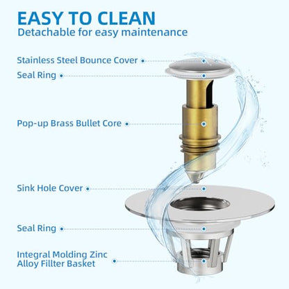 Bathroom Sink Drain Stopper - Pop Up Drain Stopper for Bathroom Sink - Bathroom Sink Hair Catcher Strainer,Chrome - color: Chrome, size: Drain Stopper