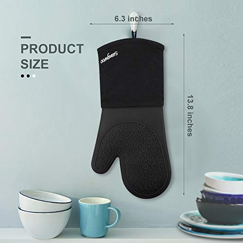 Silicone Oven Mitts - 13.8" Heat Resistant Oven Gloves for Baking, Cooking - color: Black, size: 13.8in Oven Mitts
