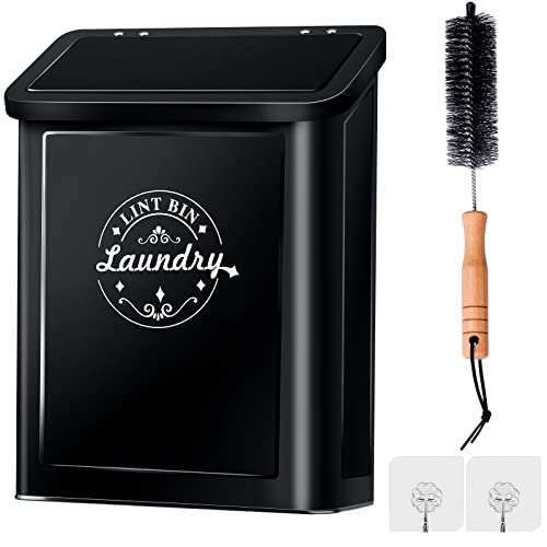 SACREDAY Magnetic Lint Bin for Laundry Room Organization and Storage with Brush, Wall-Mounted Laundry Dryer Lint Bin for Laundry Room Decor, Space-Saving Laundry Trash Can (Black) - color: Black