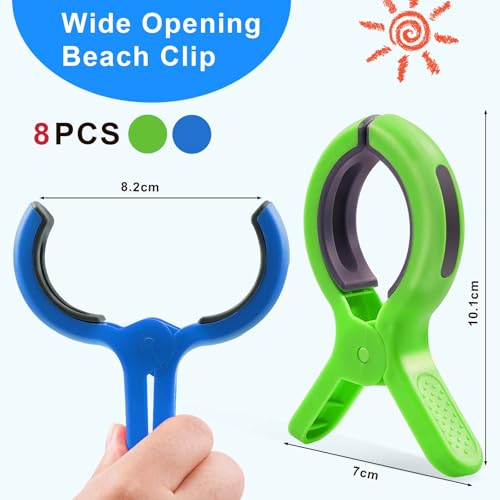 Large Beach Towel Clips for Beach Chair, 8 PCS Heavy-Duty Plastic Clothes Pins, Towel Clips for Beach Chairs Cruise-Keep Your Towel from Blowing Away, Vacation Beach Must Have Beach Chair Clips - color: Blue-green