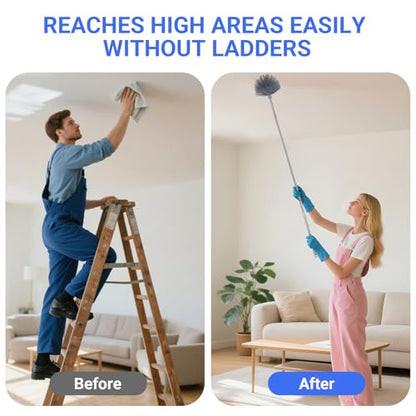 7.55ft Cobweb Duster with Extension Pole - Web Pole Compatible with Delta Dust, Web Brush for Apply Powder Duster to Hard-to-Reach Area, Telescoping Corner Dusters for High Corner and Wall Void