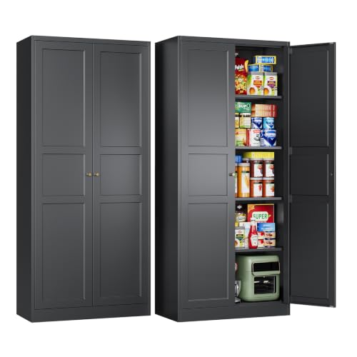 Letaya Black Storage Cabinet with Adjustable Shelves-Metal Home Kitchen Pantry Cabinets with Doors,Organization Locker for Cupboard/Bedroom/Dining/Living/Bathroom/Office/Garage Room - color: Black, size: 16"D x 32"W x 71"H-B