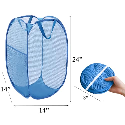 Mesh Pop Up Laundry Hamper, Collapsible Laundry Baskets, Foldable Dirty Clothes Hampers for Bathroom, College Dorm, Travel (Ash Blue) - color: Ash Blue - 1pcs