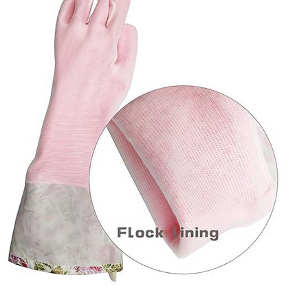 KINGFINGER PVC Latex-Free Long Dishwashing Gloves for Household Cleaning, Waterproof, 2-Pair Large with Long Cuff & Flock Lining - size: Large (Pack of 2)