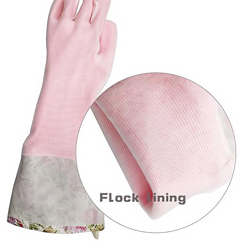 KINGFINGER PVC Latex-Free Long Dishwashing Gloves for Household Cleaning, Waterproof, 2-Pair Large with Long Cuff & Flock Lining - size: Large (Pack of 2)