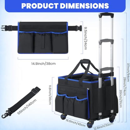 Large Rolling Cleaning Caddy Bag with Detachable Trolley and Shoulder Strap