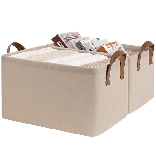 CHICVITA 30L Large Fabric Closet Bins for Shelves, 2Pack, Brown - color: Brown 2-Pack, size: 16 ¾" L x 11" W x 9 ¾" H